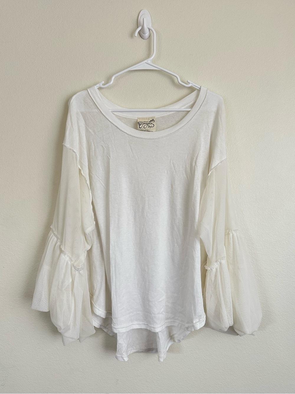 Free People White Mesh Bell Sleeve Women’s Top
